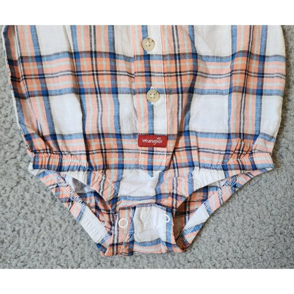 NEW Wrangler Plaid Pearl Snap Western One‎ Piece Baby Toddler Size 6 Months